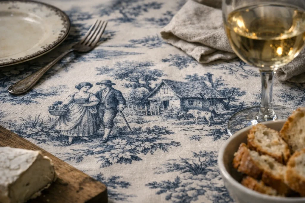 Donnez du volume à vos tablées avec la Nappe Toile de Jouy Champêtre