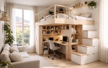 découvrez comment aménager un studio étudiant à lyon avec une mezzanine, un bureau compact et des rangements astucieux pour optimiser l'espace et créer un environnement fonctionnel et confortable.