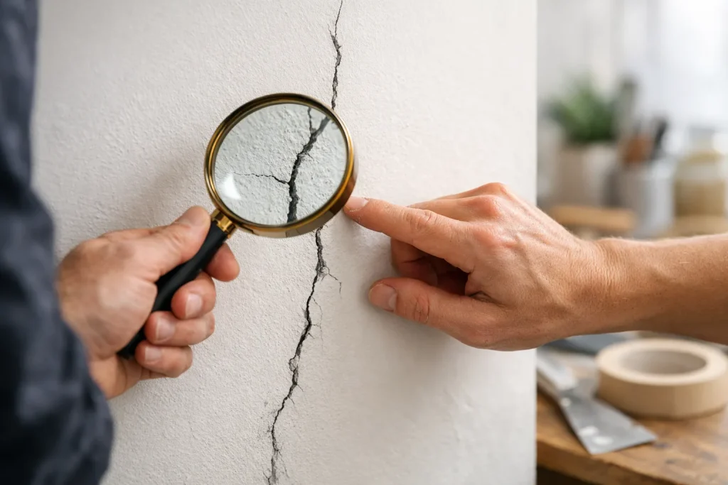 Une fissure se lit à sa forme avant d&rsquo;être rebouchée